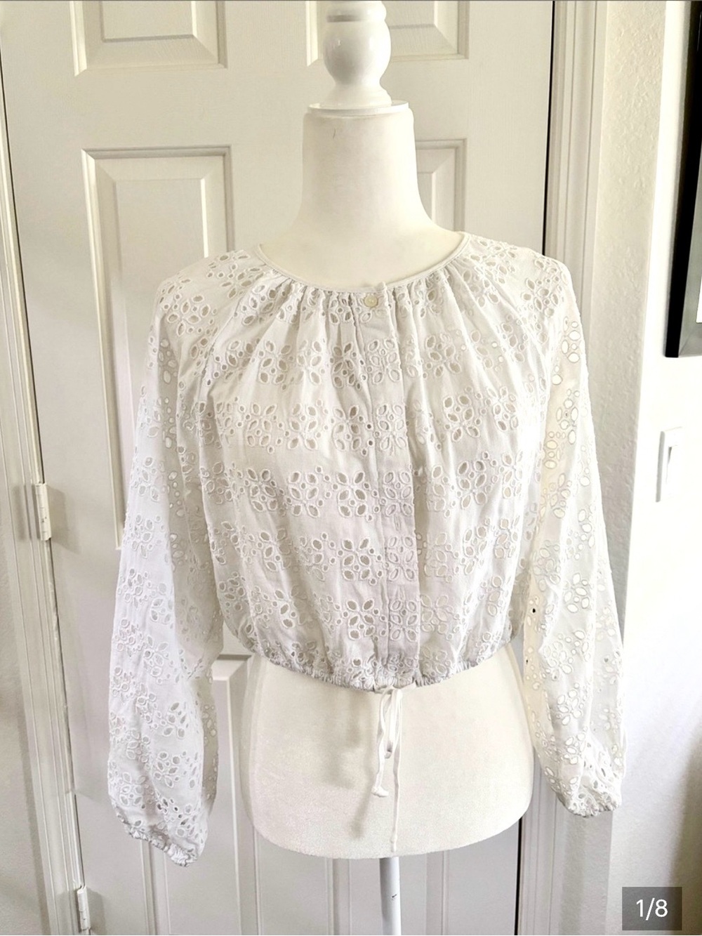 J. Crew White Eyelet Bolero Top with Drawstring Hem